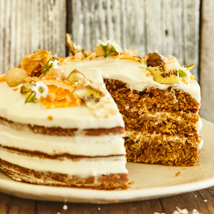 Frosted Macadamia Carrot & Ginger Spice Cake