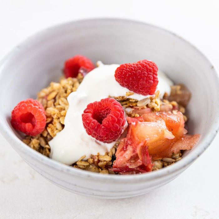 Apple Rhubarb Muesli Crumble Bowls