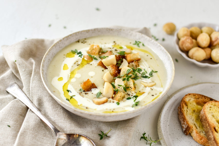 Potato, Leek & Roasted Macadamia Soup
