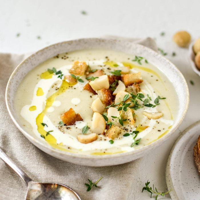 Potato, Leek & Roasted Macadamia Soup