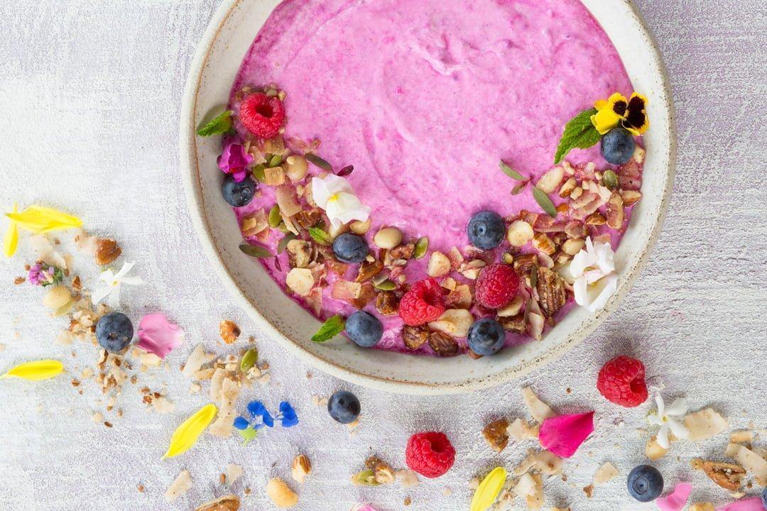 Powerfood pink breakfast bowl by Sam Gowing - Brookfarm