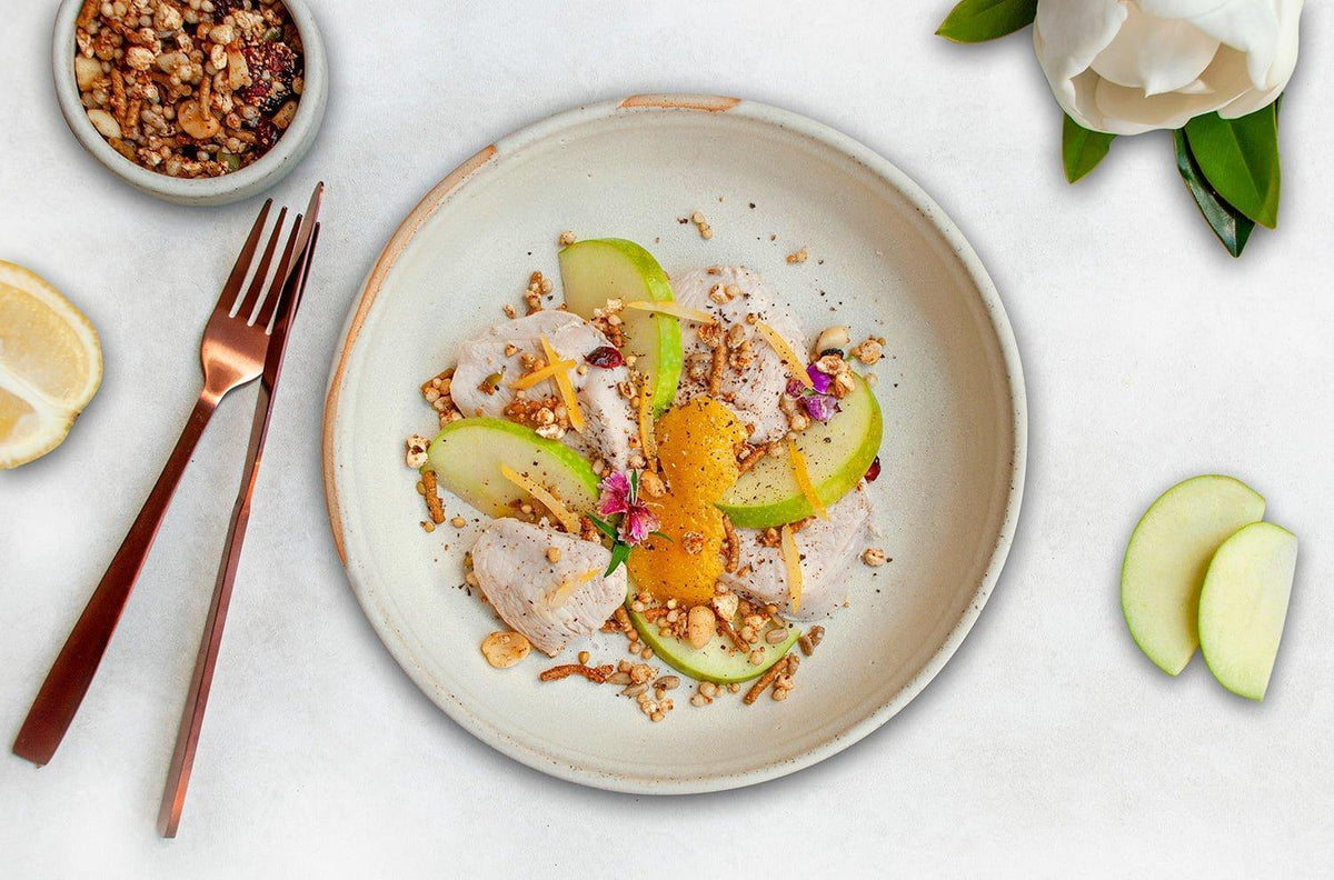 Summer chicken and apple salad with Gluten Free Cranberry Macadamia muesli - Brookfarm