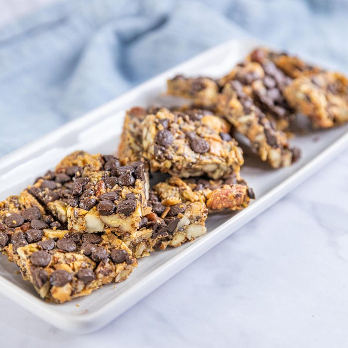 Tahini Chocolate Keto Granola Bars Recipe from Good Chef Bad Chef - Brookfarm