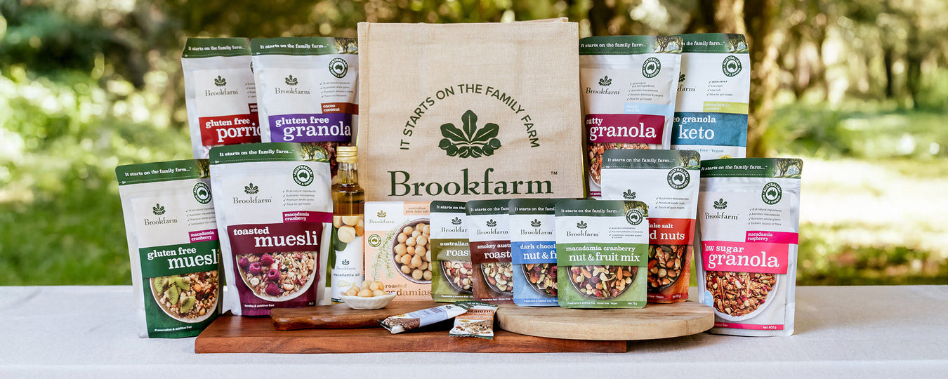 Australian Made Gift Hampers filled with Gourmet Macadamia Muesli Granola and Premium Nut mixes and snacks