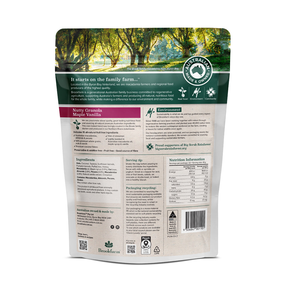 Brookfarm Nutty Granola Maple Vanilla 1kg Back