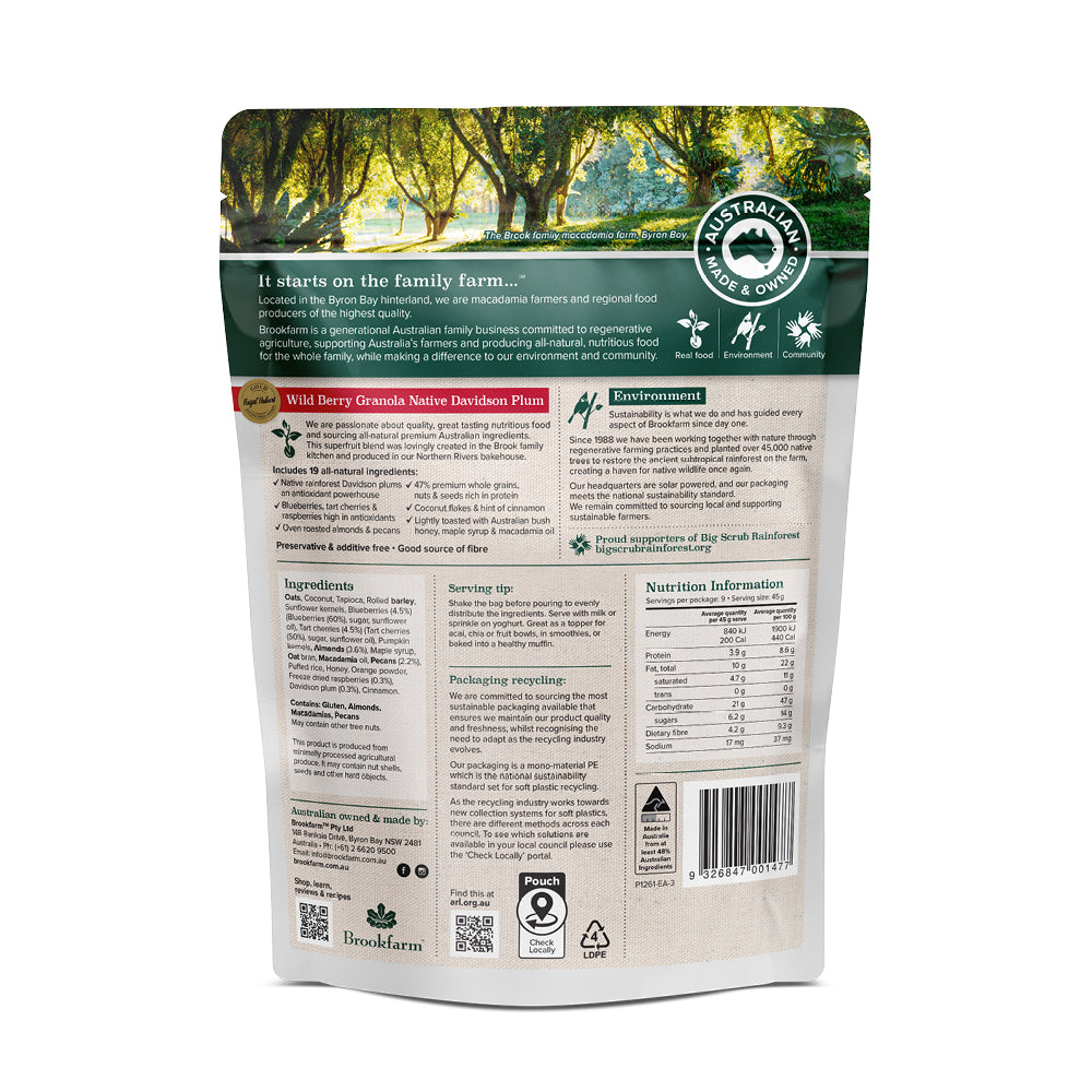 Brookfarm Wild Berry Granola 400g Back